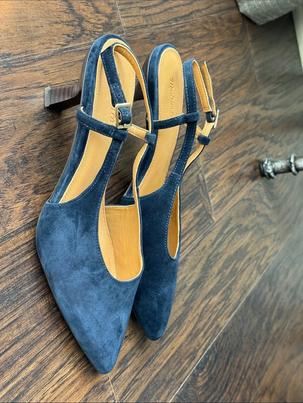 Madewell Navy Suede Pointed Slingback Low Heel with Buckle
